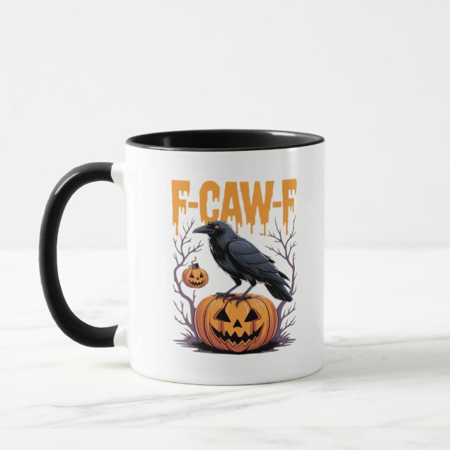 F-Caw-F Classic Halloween Raven Pumpkin Tee - Spoo Mug (Left)