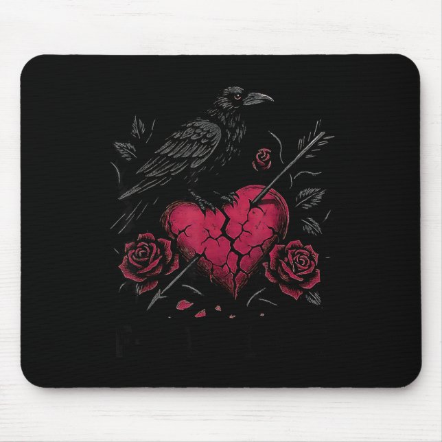 F Caw F Crow Anti Valentine's Day Dark Gothic Brok Mouse Pad (Front)