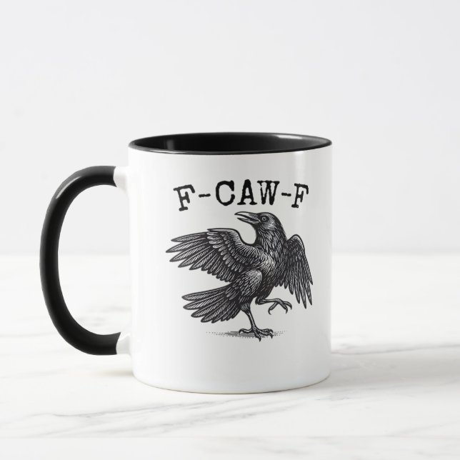 F-Caw-F Crow, Bird Cawing Grunge Cool Unique Mug (Left)