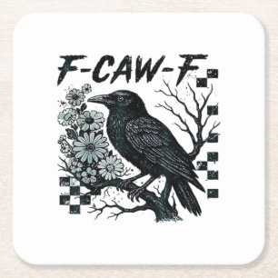 F-Caw-F Crow Bird Retro Classic Square Paper Coaster