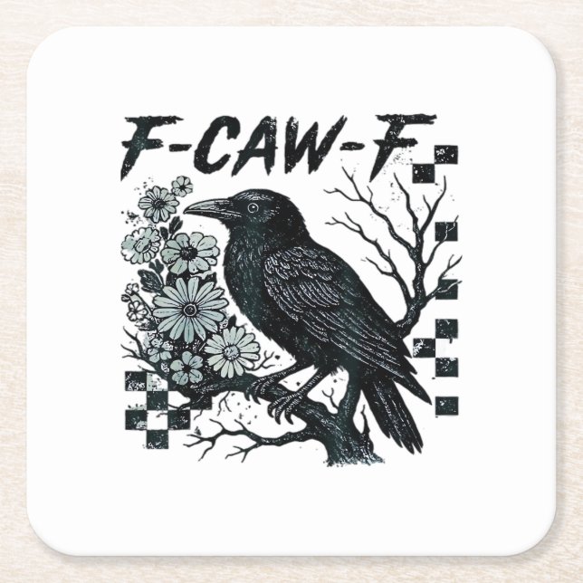 F-Caw-F Crow Bird Retro Classic Square Paper Coaster (Front)