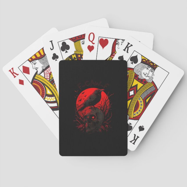 F-Caw-F Crow Funny Bird Red Moon Gothic Playing Cards (Back)