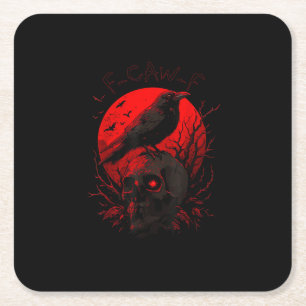 F-Caw-F Crow Funny Bird Red Moon Gothic Square Paper Coaster