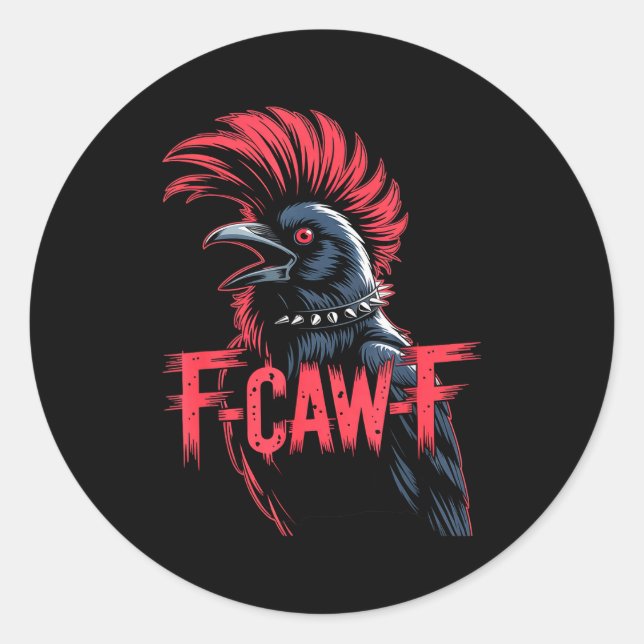 F-caw-f Crow Funny Gothic Moon Black Bird Hallowee Classic Round Sticker (Front)