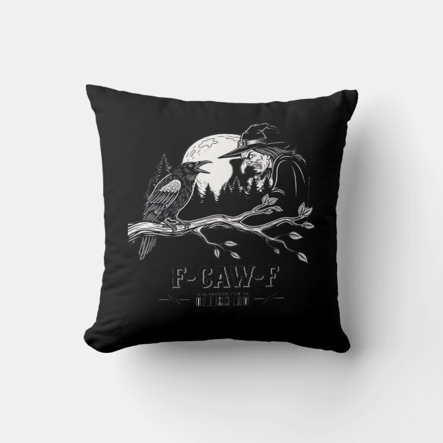 F-Caw-F Crow Halloween Witch F-Caw-F Cushion (Front)