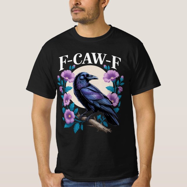 F CAW F Crow Purple Flowers and Moon T-Shirt (Front)