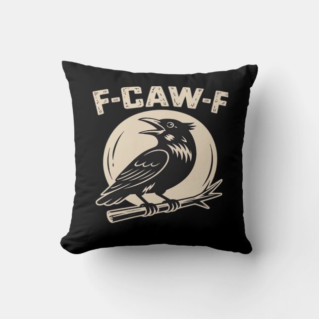 F-Caw-F Crow Raven Vintage Style Cushion (Front)