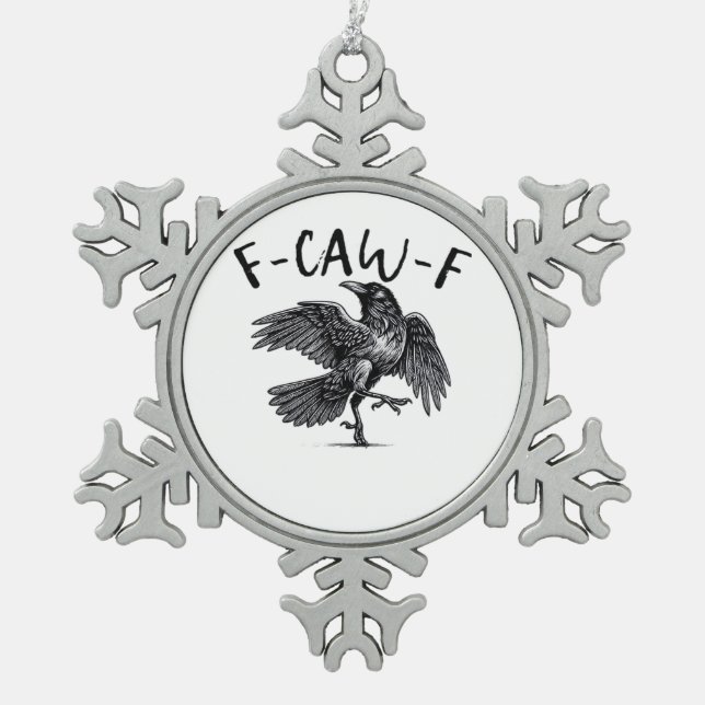 F Caw F Crow Retro Classic Style Snowflake Pewter Christmas Ornament (Front)