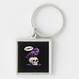 F-Caw-F Crow Skull Halloween Humor Graphic Design Key Ring