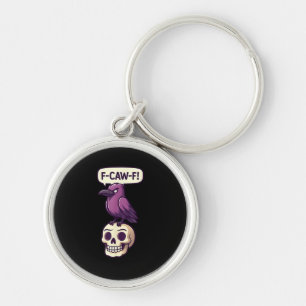 F-Caw-F Crow Skull Halloween Humour Graphic Design Key Ring