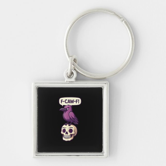 F-Caw-F Crow Skull Halloween Humour Graphic Design Key Ring (Front)