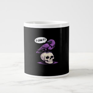 F-Caw-F Crow Skull Halloween Humour Graphic Design Large Coffee Mug
