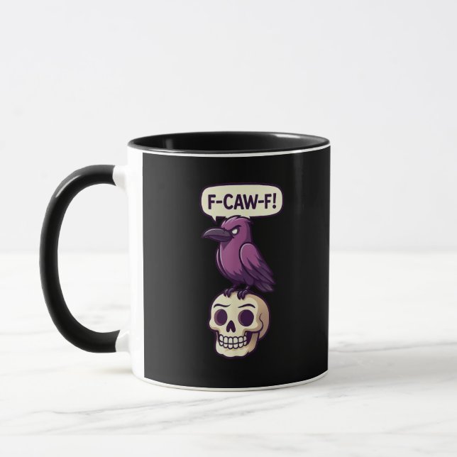 F-Caw-F Crow Skull Halloween Humour Graphic Design Mug (Left)