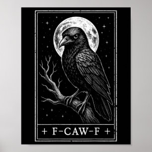 F-caw-f Crow Tarot Card Funny Halloween Vintage On Poster