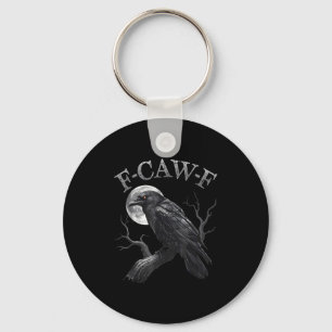F Caw F Dark Full Moon Crown Bird Raven Halloween Key Ring