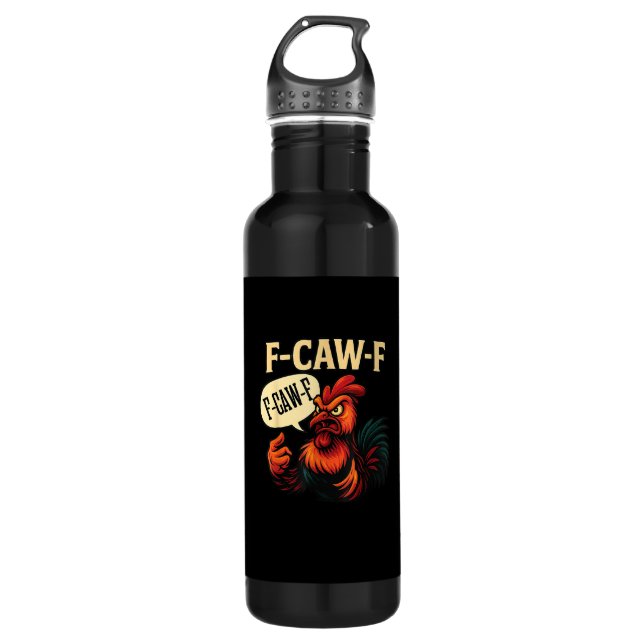 F-Caw-F Funny Angry Rooster Humour Graphic Retro C 710 Ml Water Bottle (Front)
