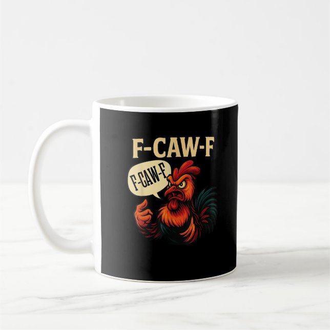 F-Caw-F Funny Angry Rooster Humour Graphic Retro C Coffee Mug (Left)