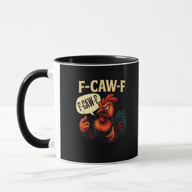 F-Caw-F Funny Angry Rooster Humour Graphic Retro C Mug (Left)