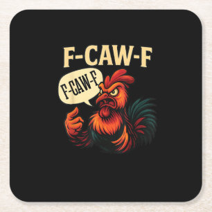 F-Caw-F Funny Angry Rooster Humour Graphic Retro C Square Paper Coaster