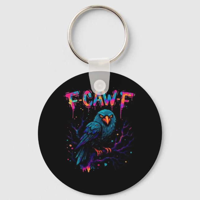 F-Caw-F Funny Bird Moon Crow Raven Caw Pun Joke Fu Key Ring (Front)