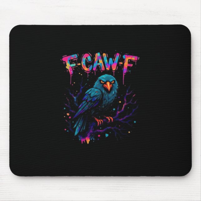 F-Caw-F Funny Bird Moon Crow Raven Caw Pun Joke Fu Mouse Pad (Front)