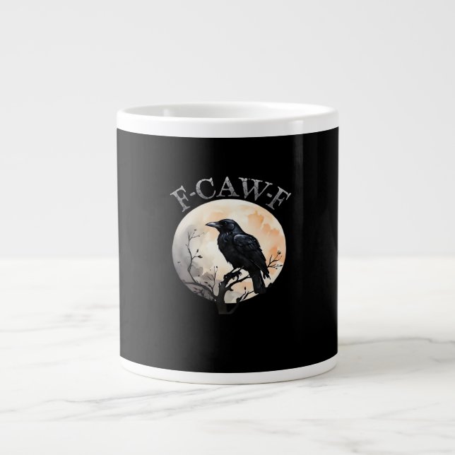 F-Caw-F Funny Bird Moon Minimal Clean Large Coffee Mug (Front)