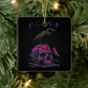F-Caw-F Funny Black Crow Bird Ceramic Ornament