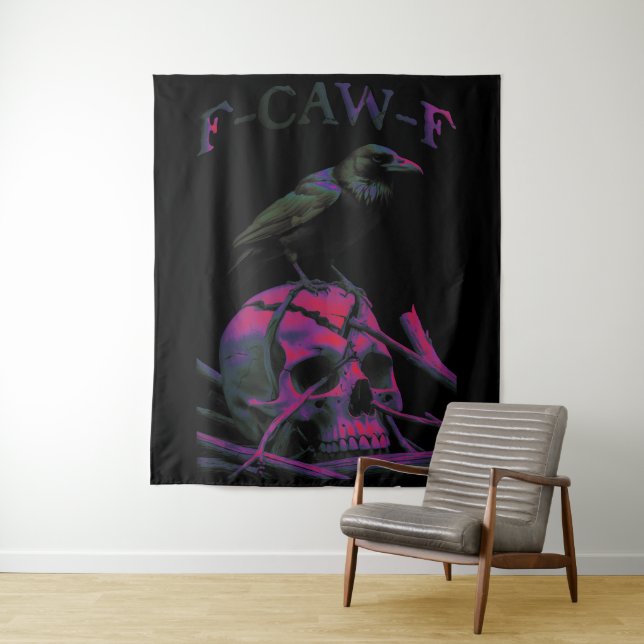 F-Caw-F Funny Black Crow Bird Tapestry (In Situ)