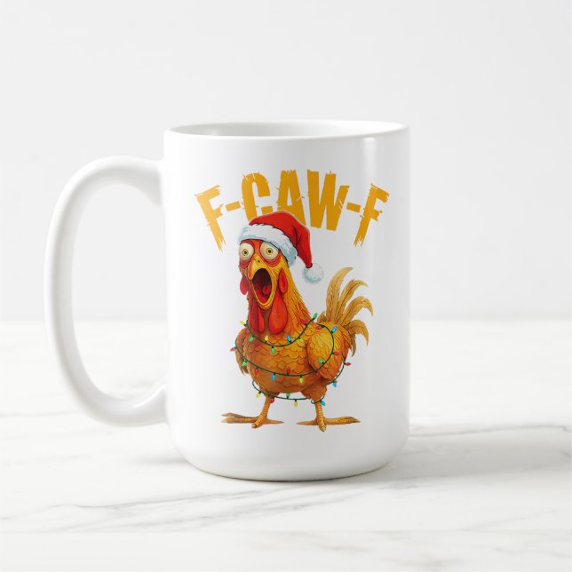 F-Caw-F Funny Chicken Christmas Light Santa Hat  Coffee Mug (Left)