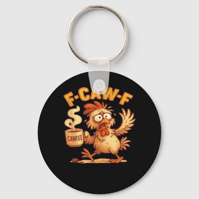 F-Caw-F Funny Chicken Classic Retro Graphic Key Ring (Front)
