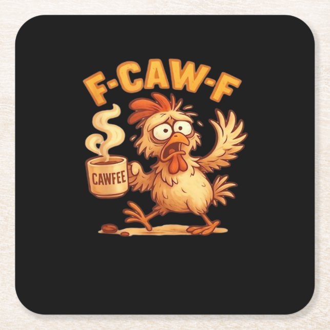 F-Caw-F Funny Chicken Classic Retro Graphic Square Paper Coaster (Front)