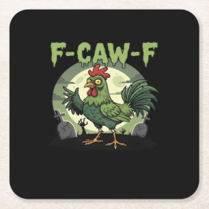 F-Caw-F Funny Chicken Halloween Vintage Classic Square Paper Coaster