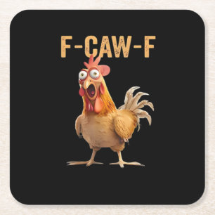 F-Caw-F Funny Chicken Humor Rooster Meme Retro Cla Square Paper Coaster