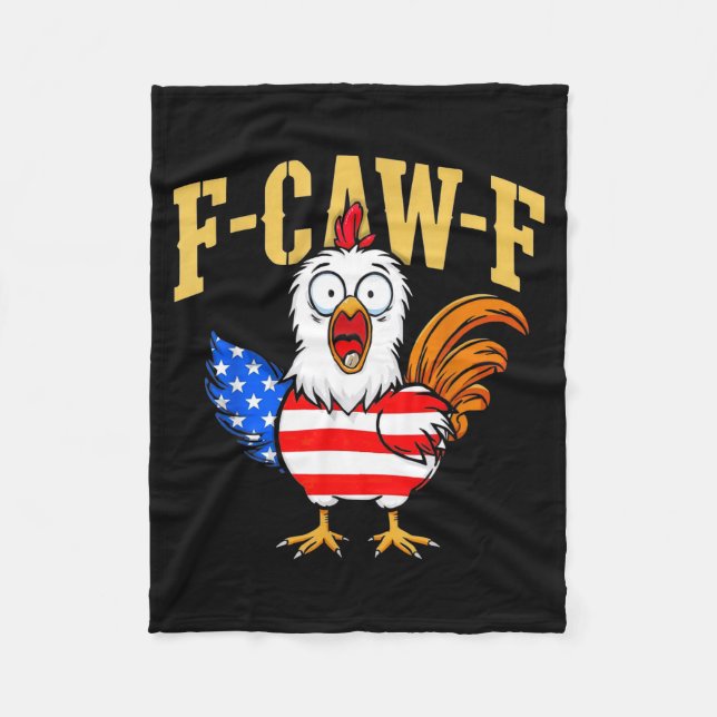 F-caw-f Funny Chicken Humor Usa Flag Quote Rooster Fleece Blanket (Front)
