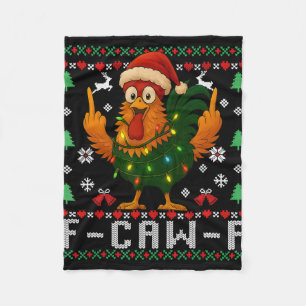 F-caw-f Funny Chicken Humour Rooster Christmas Ugl Fleece Blanket