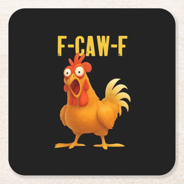 F Caw F Funny Chicken Meme Trendy Modern Style Square Paper Coaster (Front)