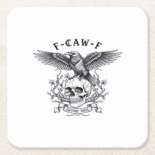 F-Caw-F Funny Crow Halloween Vintage Design Square Paper Coaster