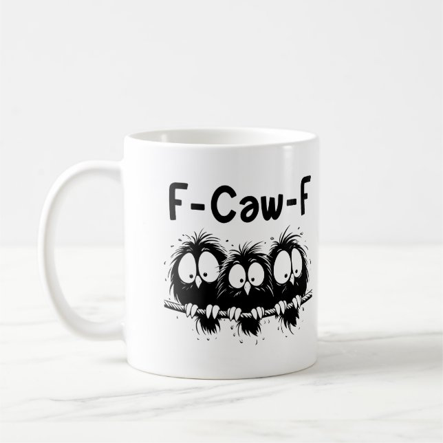 "F-Caw-F" Funny Startled Birds Mug (Left)
