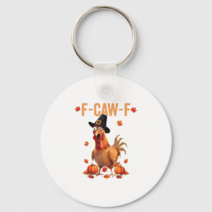F-caw-f Funny Thanksgiving Pilgrim Hat Chicken Pum Key Ring