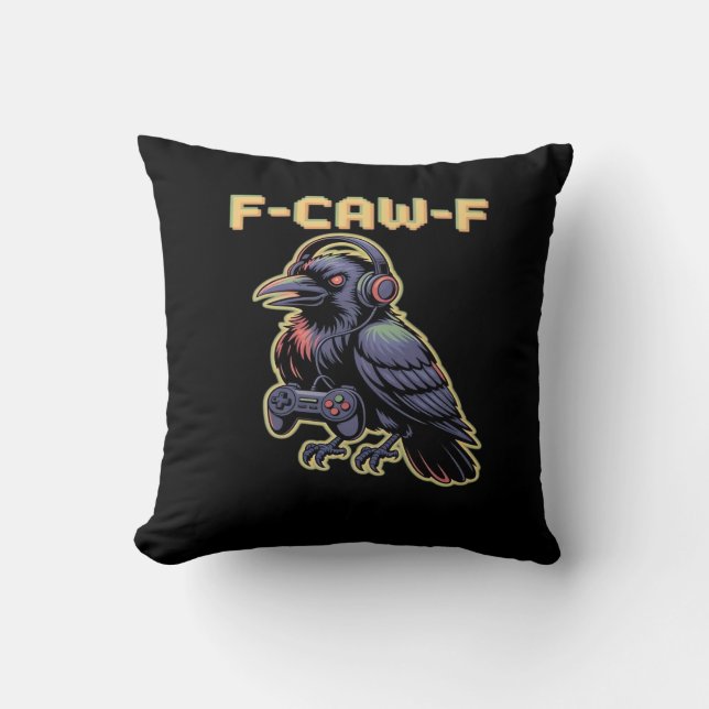 F-Caw-F Gaming Raven With Headphones - Edgy Stream Cushion (Front)