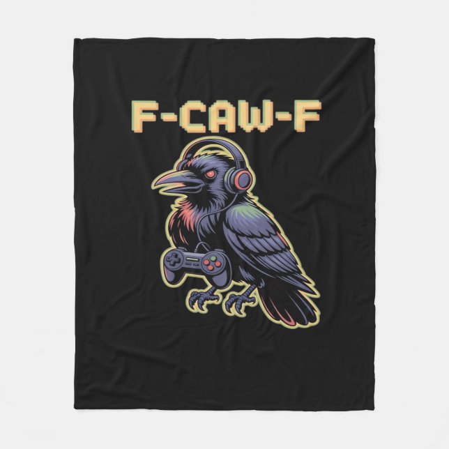 F-Caw-F Gaming Raven With Headphones - Edgy Stream Fleece Blanket (Front)