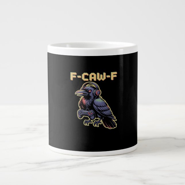 F-Caw-F Gaming Raven With Headphones - Edgy Stream Large Coffee Mug (Front)