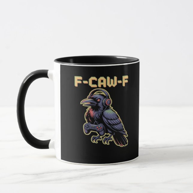 F-Caw-F Gaming Raven With Headphones - Edgy Stream Mug (Left)