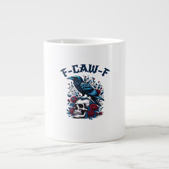 F-Caw-F Gothic Crow Raven Skull Classic Large Coffee Mug (Front)