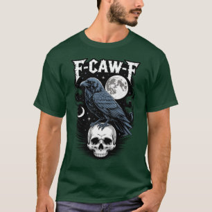 F CAW F Gothic Crow With Skull And Moon T-Shirt