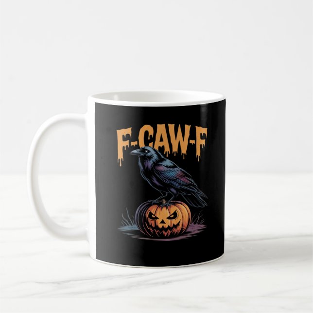 F-Caw-F Halloween Raven Jack-O-Lantern Spooky Seas Coffee Mug (Left)
