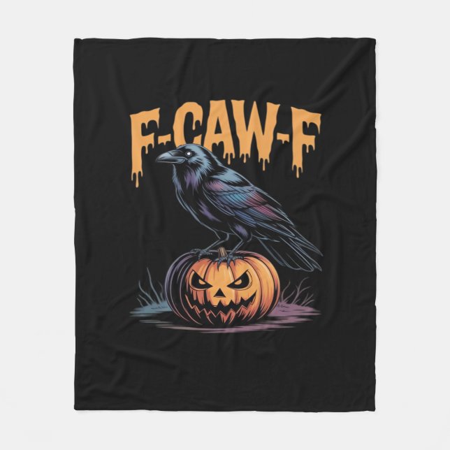 F-Caw-F Halloween Raven Jack-O-Lantern Spooky Seas Fleece Blanket (Front)