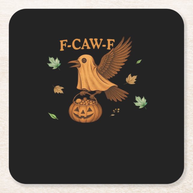F-Caw-F Halloween Retro Classic Square Paper Coaster (Front)
