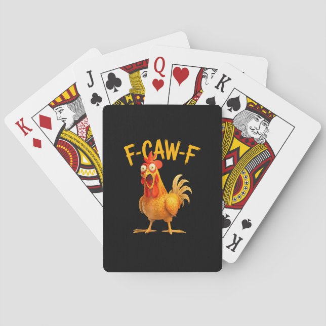 F-Caw-F Pun Funny Chicken Rooster Cawing Grunge Playing Cards (Back)