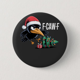 F-caw-f Raven Crow Xmas Tree Christmas Raven 6 Cm Round Badge